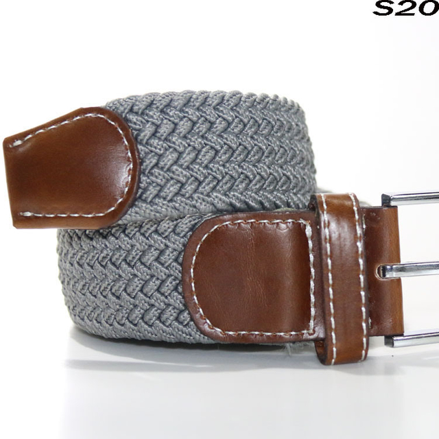 S20 Fashion Durable No Punch Stretch True Leather Knitted Men′s Braided Elastic Belt with Ox Horn