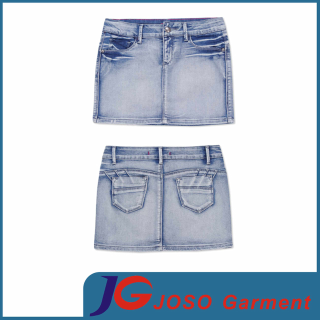 Women Stone Wash Acid Denim Jean Mini Skirts (JC2100)