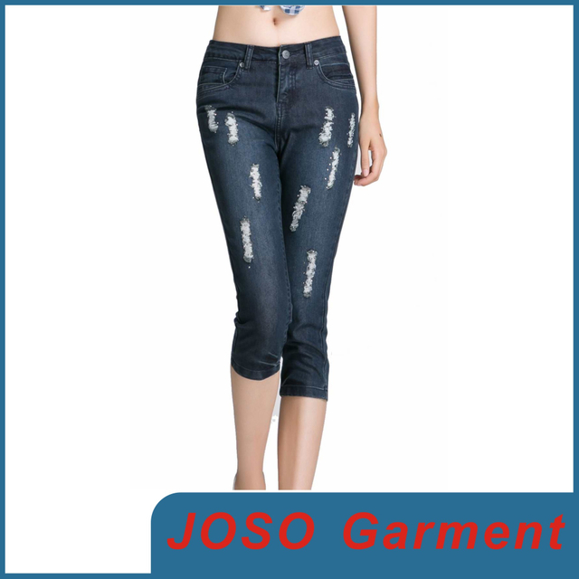Fashion Women Skinny Distressed Cropped Jeans (JC1049)