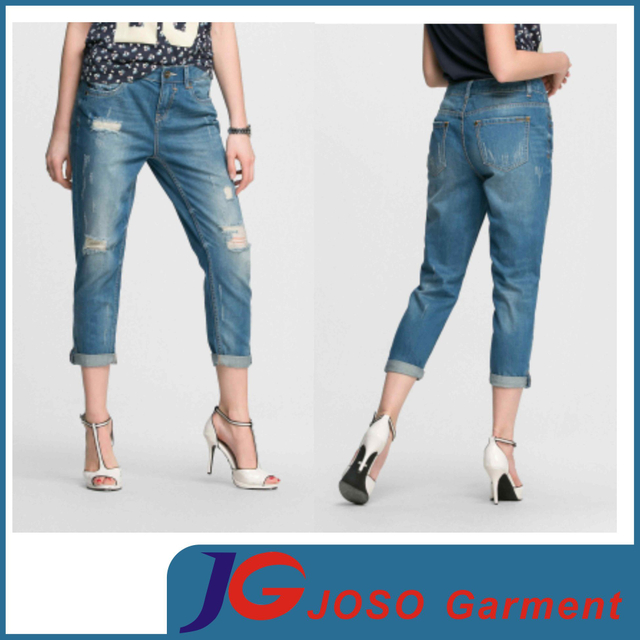 Women Jeans Trousers Lady Jeans Online Shop Cufled Jean (JC1361)