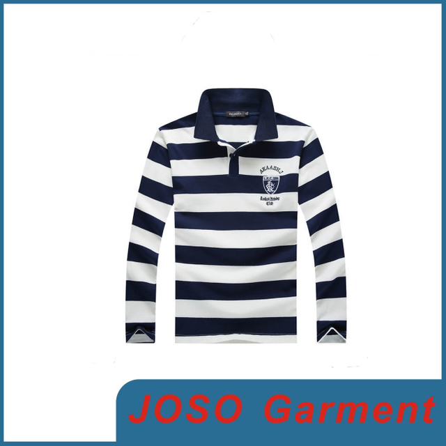 Men′s Autumn Long Sleeve T-Shirt Lapel Stripes (JS9018m)