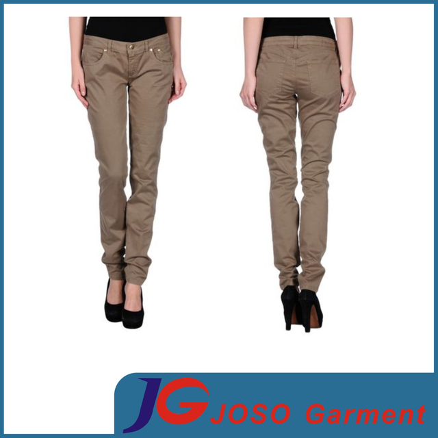 Women′s Long Straight Brown Colour Casual Cotton Chinos (JC1403)