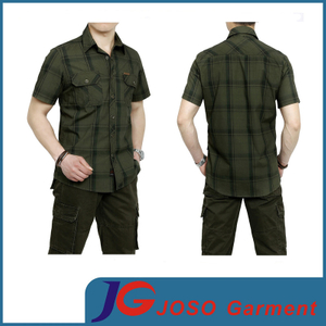 Business Casual Plaid Short Sleeve Shirt for Men (JS9028m)