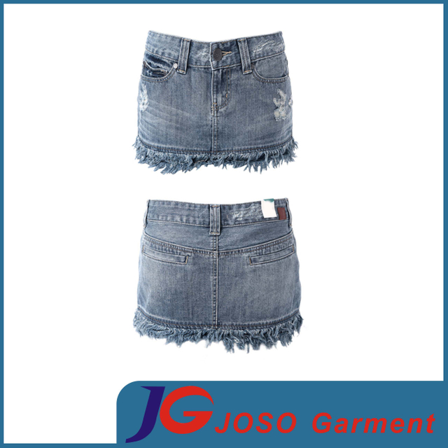 Women Distressed Denim Whiskered Skirts (JC2101)