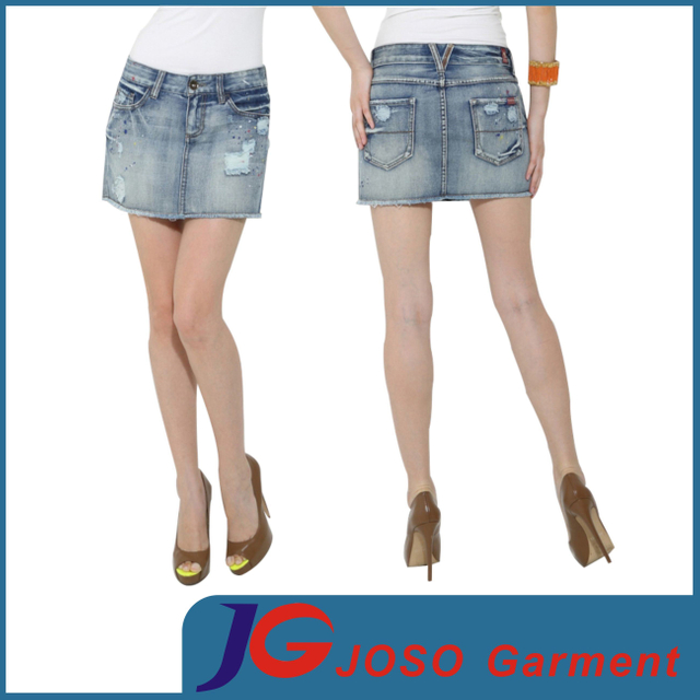 Women Fashion Denim Distressed Mini Skirts (JC2106)
