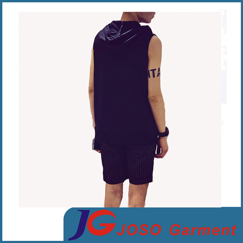 Fashion Striped Sleeveless Hooded T-Shirt Suit for Men (JS9035m)