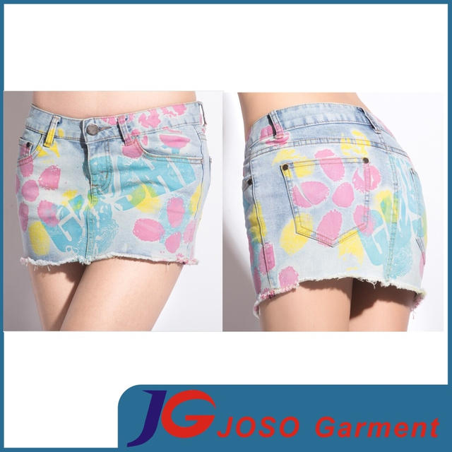 Sexy Colourful Printed Jeans Denim Mini Skirts (JC2068)